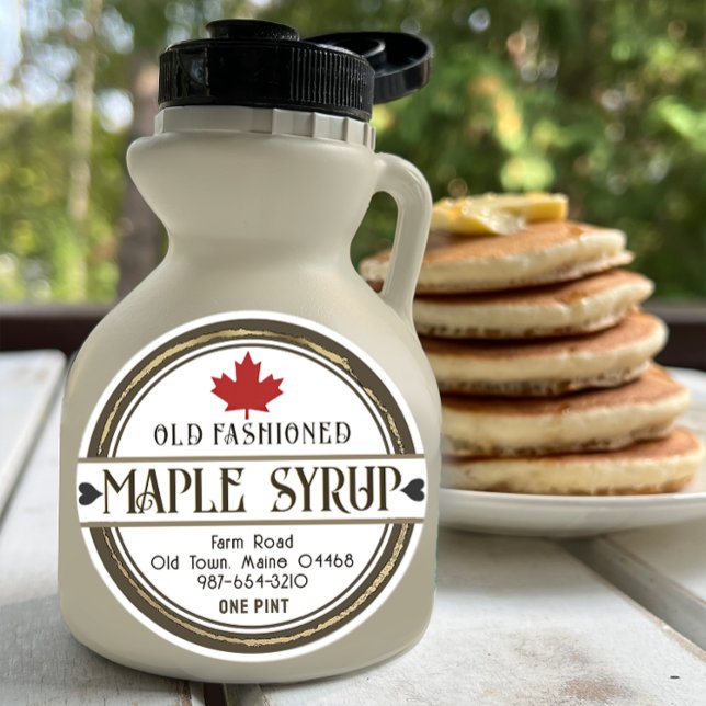 Sticker Rond Coeurs et feuilles de sirop d'érable rétro (Créateur téléchargé)
