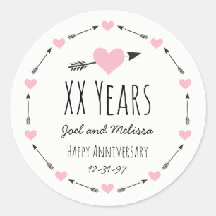 Sticker Rond Coeurs et flèches Anniversaire Mariage personnalis