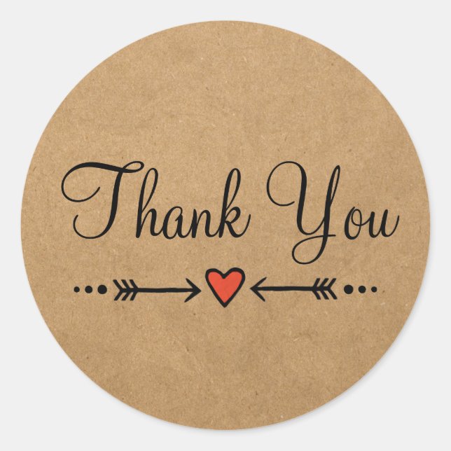 Sticker Rond Coeurs et flèches roses Rustiques Merci 1 (Devant)