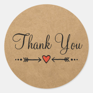 Sticker Rond Coeurs et flèches roses Rustiques Merci 1