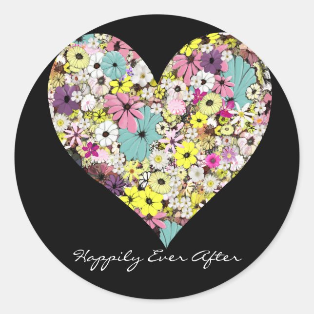 Sticker Rond Coeurs et fleurs sauvages Mariage heureux (Devant)