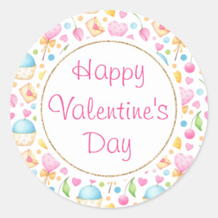 Sticker Rond Coeurs et muffins Délicieux Motif de Saint Valenti