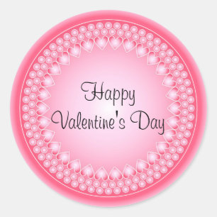 Sticker Rond Coeurs et points roses et blancs