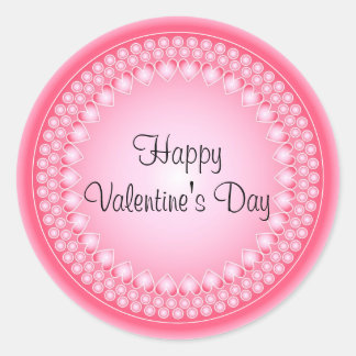 Sticker Rond Coeurs et points roses et blancs