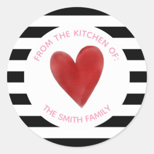 Sticker Rond Coeurs et rayures rouges d'aquarelle