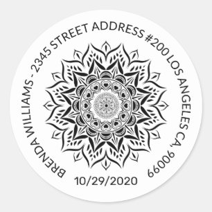 Sticker Rond Coeurs et tourbillons de mandala noirs
