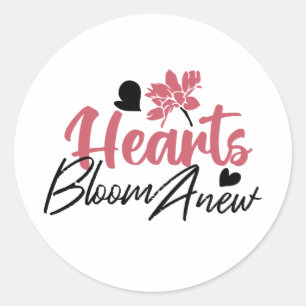 Sticker Rond Coeurs fleurissent à nouveau - Citation Florale In