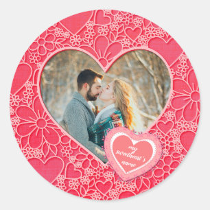Sticker Rond Cœurs floraux rouges et roses élégants pour la Sai