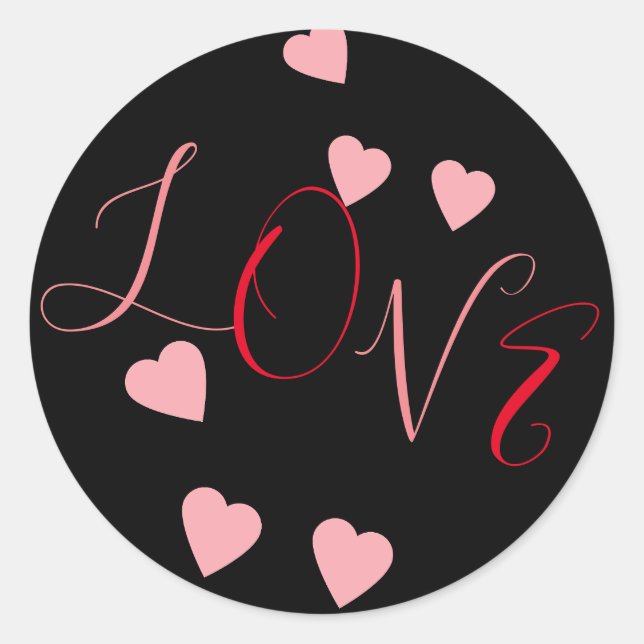 Sticker Rond Cœurs flottants amour Saint-Valentin rose rouge (Devant)