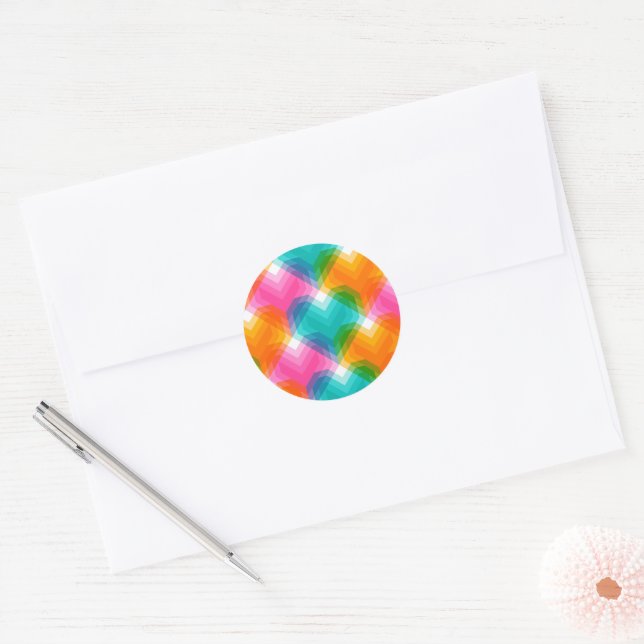 Sticker Rond Coeurs géométriques en couleurs psychédéliques (1) (Enveloppe)