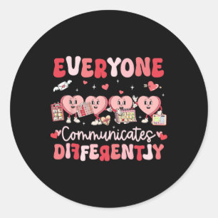 Sticker Rond Cœurs Groovy Tout le monde communique différemment