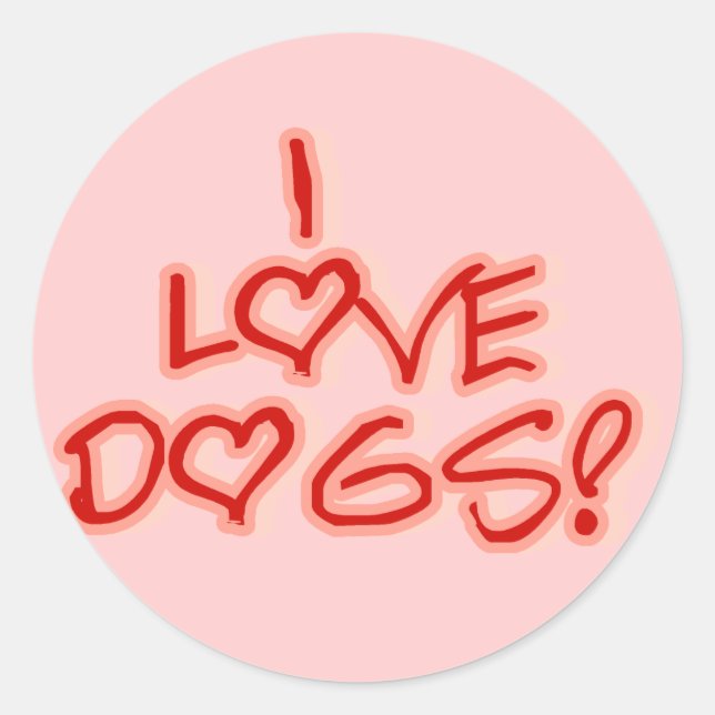 Sticker Rond Coeurs I Love Chiens Tshirts et cadeaux (Devant)