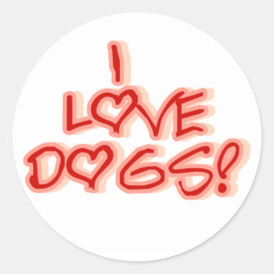 Sticker Rond Coeurs I Love Chiens Tshirts et cadeaux