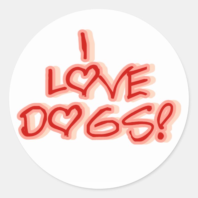 Sticker Rond Coeurs I Love Chiens Tshirts et cadeaux (Devant)