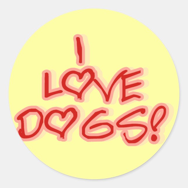 Sticker Rond Coeurs I Love Chiens Tshirts et cadeaux (Devant)