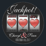 Sticker Rond Coeurs Jackpot Nous le faisons à Vegas (Petits)<br><div class="desc">sticker Las Vegas Jackpot noir & blanc rouge.</div>