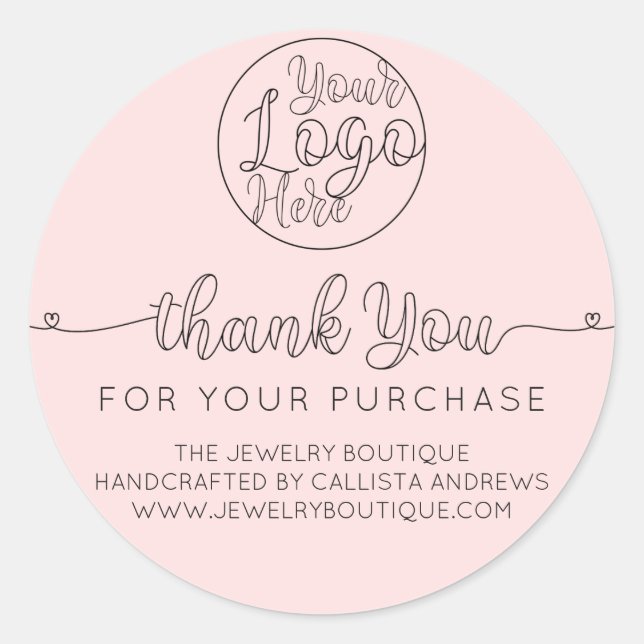 Sticker Rond Coeurs manuscrits simples rose Merci client (Devant)