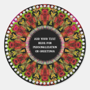 Sticker Rond Coeurs mayas Psychédélique Géométrique Mandala
