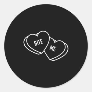 Sticker Rond Cœurs mignons me mordent, Anti-Saint-Valentin drôl