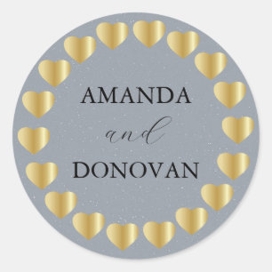 Sticker Rond Coeurs minimaux Mariage bleu poussiéreux sceau