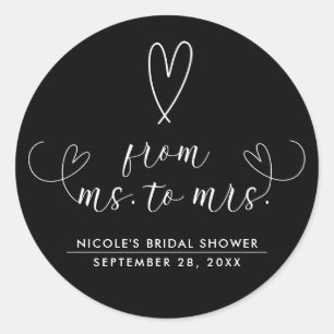 Sticker Rond Cœurs modernes Noir Blanc Mlle à Mme Bridal 