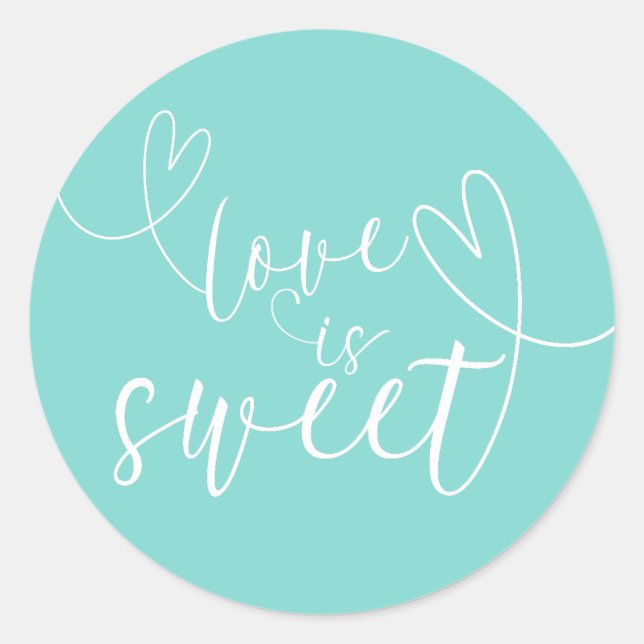 Sticker Rond Cœurs modernes Turquoise Bleu Vert L'amour est dou (Devant)