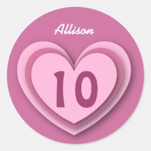Sticker Rond Coeurs posés par anniversaire V01A de 10 ans