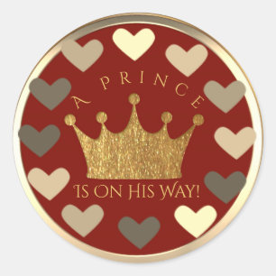 Sticker Rond Coeurs Red Gold Prince Baby shower Faveur