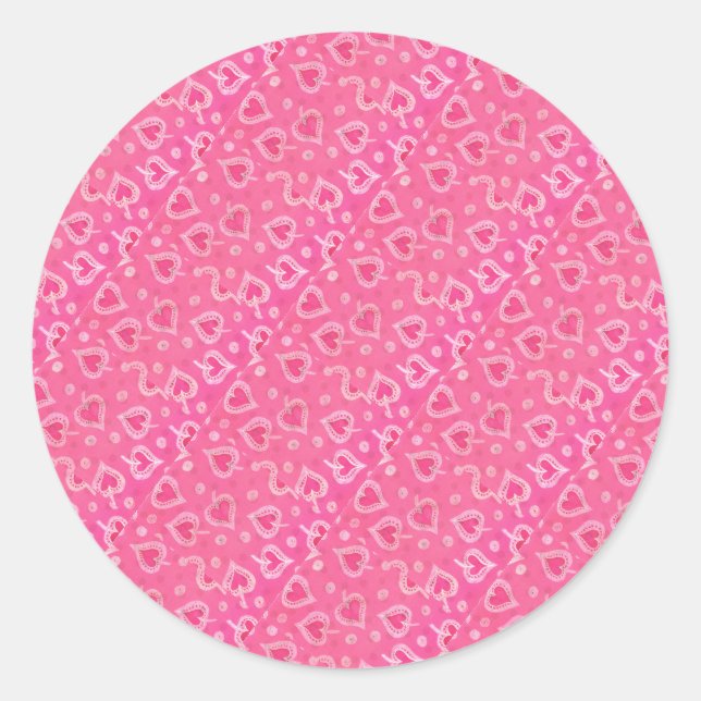 Sticker Rond Coeurs rose et argent (Devant)