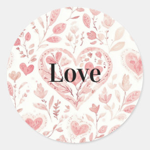 Sticker Rond Cœurs roses Amour floral