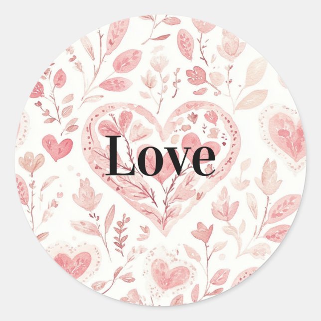 Sticker Rond Cœurs roses Amour floral (Devant)