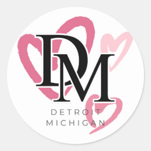 Sticker Rond Coeurs roses de Detroit Michigan