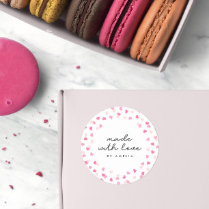 Sticker Rond Coeurs Roses Éparpillés Confetti Fabriqué Avec Amo