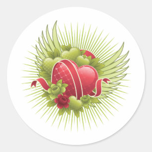 Sticker Rond Coeurs Roses et ailes