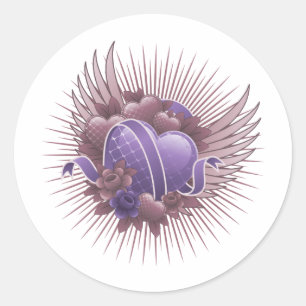 Sticker Rond Coeurs Roses et ailes