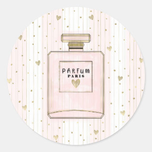 Sticker Rond Cœurs roses et or Paris Parfum Chic Mode