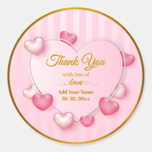 Sticker Rond Cœurs roses personnalisés "Merci"