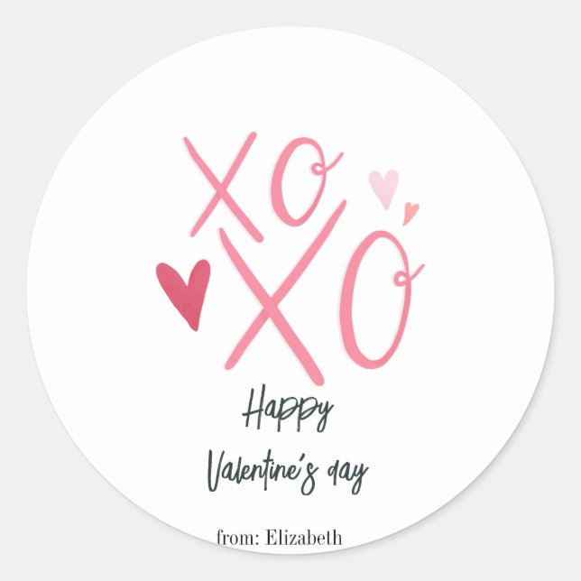 Sticker Rond Cœurs roses "XOXO"Joyeuse Saint-Valentin  (Devant)