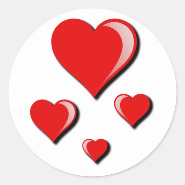 Sticker Rond Cœurs rouges amour et Saint-Valentin (Devant)