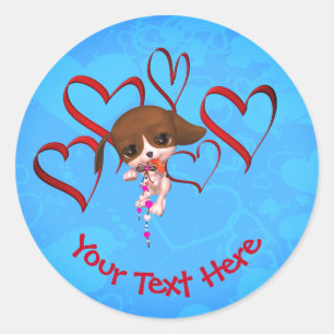 Sticker Rond Coeurs rouges Chiot Cute Personnalisé