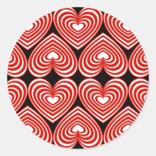 Sticker Rond Coeurs rouges et blancs
