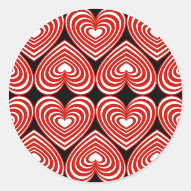 Sticker Rond Coeurs rouges et blancs (Devant)