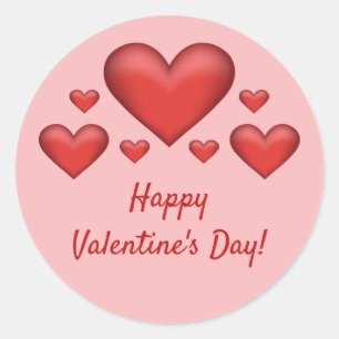 Sticker Rond Cœurs rouges et texte Joyeuse Saint-Valentin