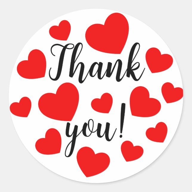 Sticker Rond Coeurs rouges Merci (Devant)