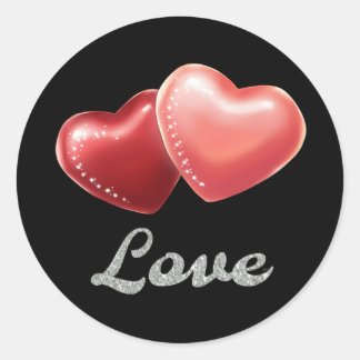 Sticker Rond Cœurs Rouges Pailletés Romantiques "Amour" Design