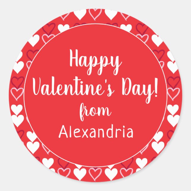 Sticker Rond Cœurs rouges personnalisés Joyeuse Saint-Valentin (Devant)