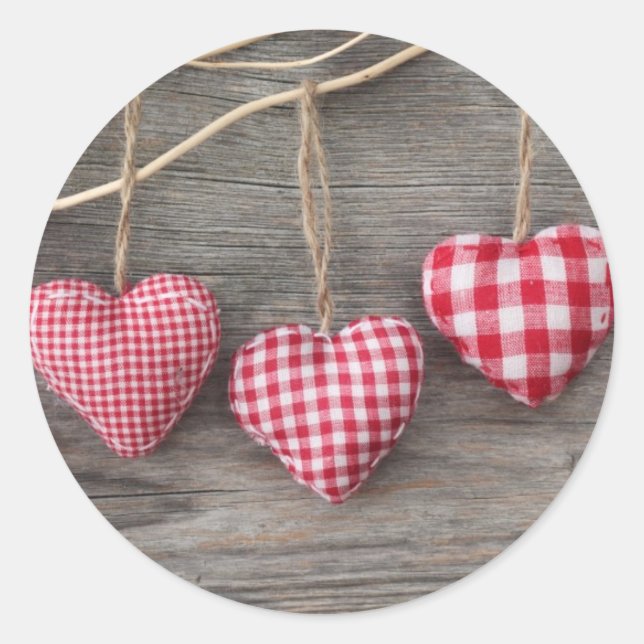 Sticker Rond Coeurs rouges sur table en bois (Devant)