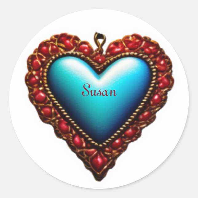 Sticker Rond Coeurs Valentin personnalisables, Coeurs Vintages, (Devant)