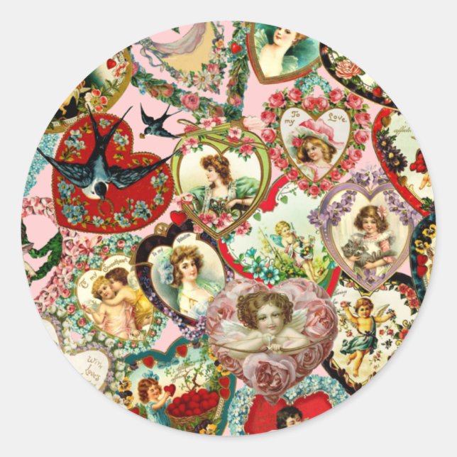 Sticker Rond Coeurs vintages de Valentine (Devant)