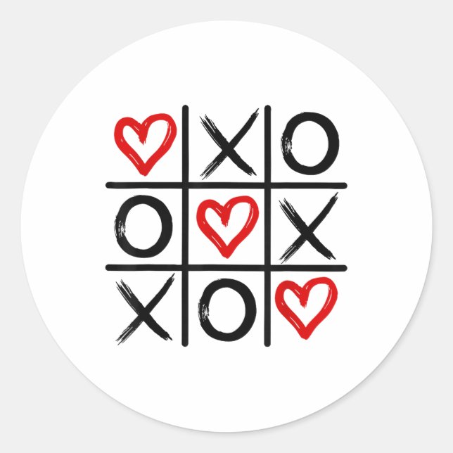Sticker Rond Coeurs Xoxo Valentine Hugs Baisers Tic-tac-toe Fem (Devant)